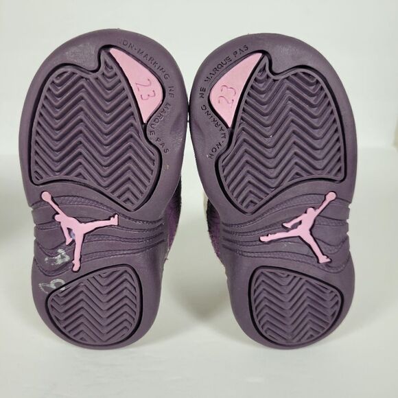 Nike Air Jordan Retro 12 Dessert Sand / Purple Sneakers Kids Size 5C 8196666-001 - Picture 8 of 9